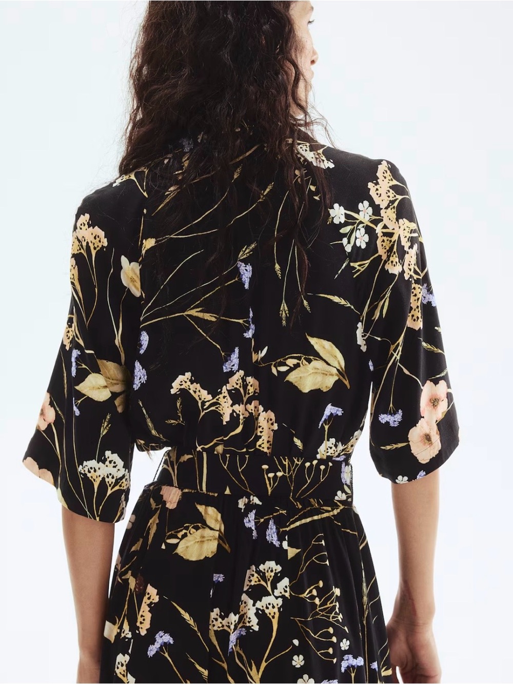 Like New Tie- Belt Shirt Dress. H&M Black Floral Midi Dress - Picture 2 of 7